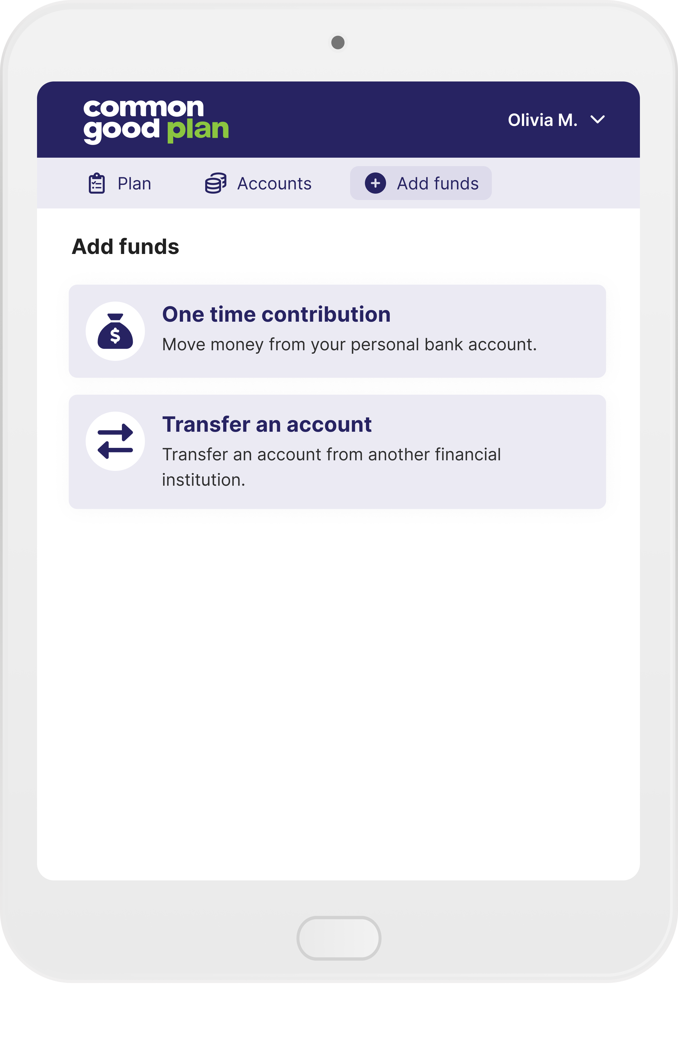 Common Good Plan on mobile - Add funds